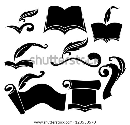 vector collection of old books, parchment, reading and writing symbols