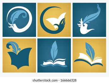 vector collection of old books, reading and writing symbols education flat icons