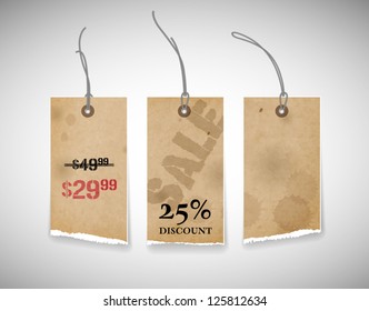 Vector collection of old paper torn price tags