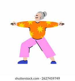 Vector collection with old woman who are engaged in different activities for health. Cute illustration of people doing physical exercises. Lifestyle for mental and physical wellness