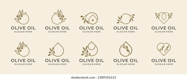 Colección vectorial del diseño del logo de la aceituna. aceite natural y productos saludables