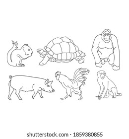 Vector collection of omnivorous animal hand drawn on white background