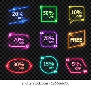 Vector Collection on Shining Quote Frames with Different Offers Isolated on Dark Transparent Background, Colorful Illustration.
