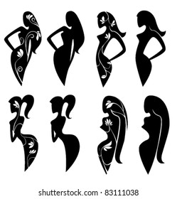 vector collection of ornamental girls silhouettes