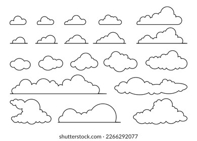 Vector Collection of Outline Clouds of Different Shapes and Sizes. Cloud symbol for design, website, logo, app, UI.