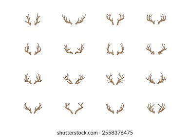 vector collection of outline filled style deer antler icons