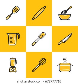 Vector collection of outline icons, bakery, cooking. Premium quality modern icons suitable for info graphics, print media and interfaces