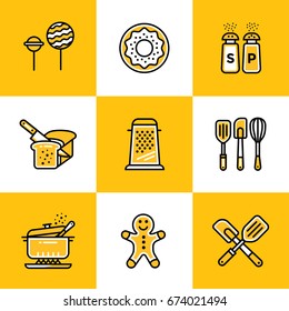Vector collection of outline icons, bakery, cooking. Premium quality modern icons suitable for info graphics, print media and interfaces