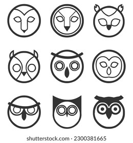 vector collection of outline owls