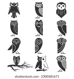 vector collection of outline owls