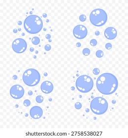 Vector colección de oxígeno, burbujas de jabón, concepto de higiene. Símbolo de jabón, bebidas carbonatadas.
