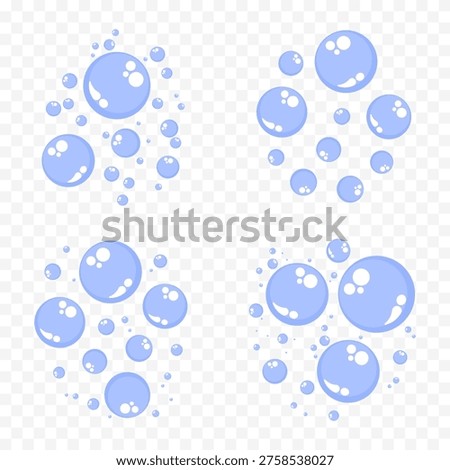 Vector collection of oxygen, soap bubbles, Hygiene concept. Symbol of soap, carbonated drinks.