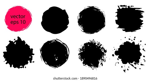 Vector collection of paint stains, brush strokes, splashes, isolated, on a transparent background. Abstract elements for creative decoration.