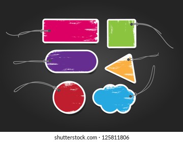 Vector collection of paper price tags with grungy peeled paint texture