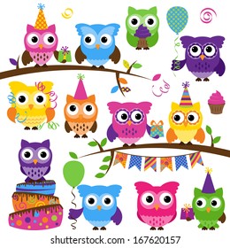 Vector Collection of Party or Celebration Themed Owls