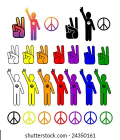 A vector collection of peace symbols in every color.