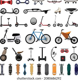 Vector collection of pedestrian transport. Detailed illustrations.