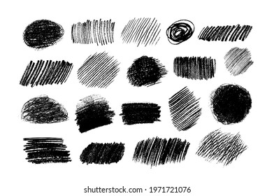 Vector collection of pencil hatching grunge banners and textures isolated on white background.