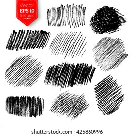 Vector collection of pencil hatching grunge textures.