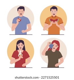 Vector collection of people healthy food. Illustration for websites, landing pages, mobile apps, posters and banners. Trendy flat vector illustration