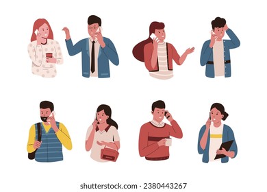 Vector collection of people talk use phone. Character people. vector flat illustration