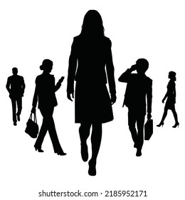 Vector collection of people walking silhouettes isolated on white background