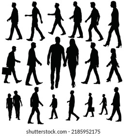 Vector collection of people walking silhouettes isolated on white background