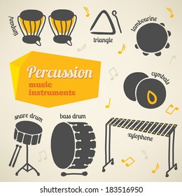 Vector collection of percussion music instruments