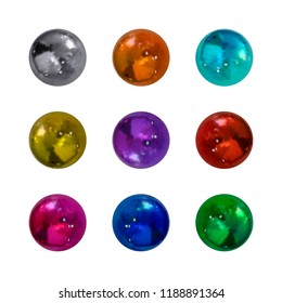 Vector Collection of Photo Realistic Metallic Balls, Shiny Spheres Isolated on White Background.