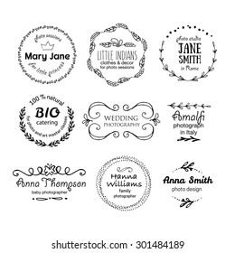 Vector collection of photography hand drawn logo templates. Wedding, family, children photographer logotypes. Photography vintage badges and icons. Hand sketched modern icons. Photo labels.