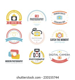 Vector collection of photography logo templates. Photocam logotypes. Photography vintage badges and icons. Modern mass media icons. Photo labels.  