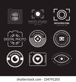 Vector collection of photography logo templates. Photocam logotypes. Photography vintage badges and icons. Modern mass media icons. Photo labels.  