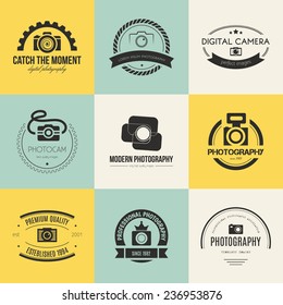 Vector collection of photography logo templates. Photocam logotypes. Photography vintage badges and icons. Modern mass media icons. Photo labels.  