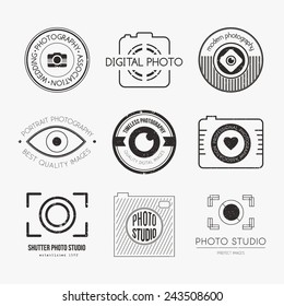 Vector collection of photography logo templates. Photocam logotypes. Photography vintage badges and icons. Modern mass media icons. Photo labels.  
