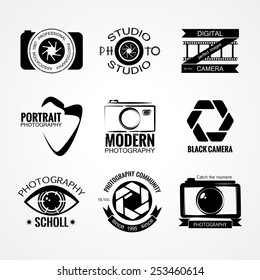 Vector collection of photography logo templates. Photocam logotypes. Photography vintage badges and icons. Modern mass media icons. Photo labels. 