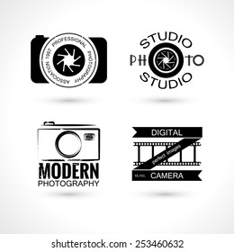 Vector collection of photography logo templates. Photocam logotypes. Photography vintage badges and icons. Modern mass media icons. Photo labels. 