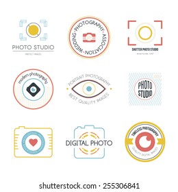 Vector collection of photography logo templates. Photocam logotypes. Photography vintage badges and icons. Modern mass media icons. Photo labels.  