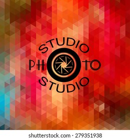 Vector collection of photography logo templates. Photocam logotypes.Bright colored geometric background.