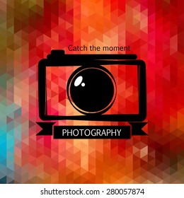 Vector collection of photography logo templates. Photocam logotypes.Bright colored geometric background.