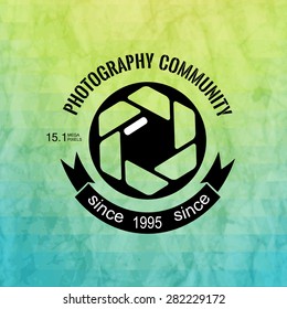 Vector collection of photography logo templates. Photo cam logotypes.Bright colored geometric background.