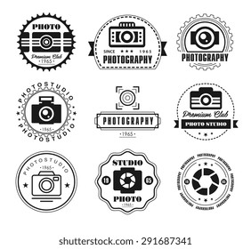 Vector collection of photography logo templates. Photocam logotypes. Photography vintage badges and icons. Modern mass media icons. Photo labels.