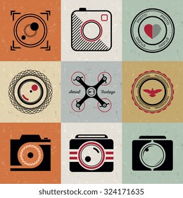 Vector collection of photography logo templates. Photography vintage and modern badges and photo labels. Photocam logotypes.