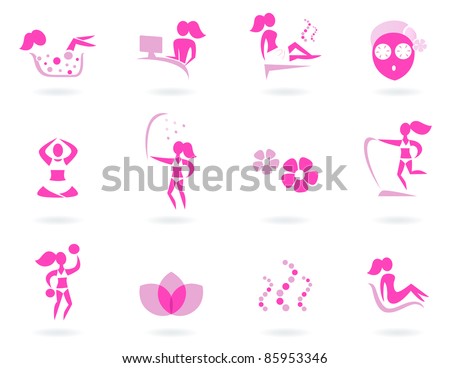 Vector collection of pink spa icons - pink and white.