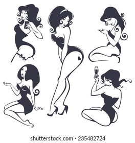 vector collection of pinup girls in different poses