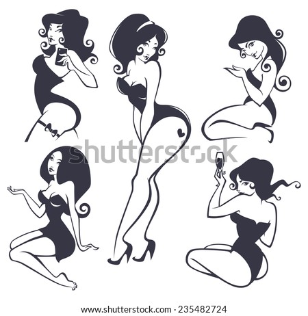 vector collection pinup girls different poses stock vector royalty