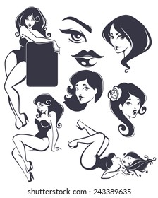 vector collection of pinup girls and faces