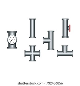 Vector Collection of Pipe and Pipeline Isolated Construction Pieces, Pipes Elements