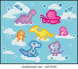 Vector collection of pixel pets 01