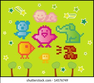 Vector collection of pixel pets 03