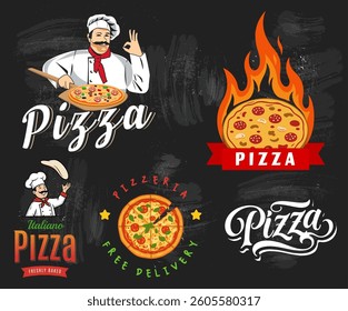 The vector collection of pizza emblems is suitable for companies that provide catering services. The designs are a great tool for attracting customers.